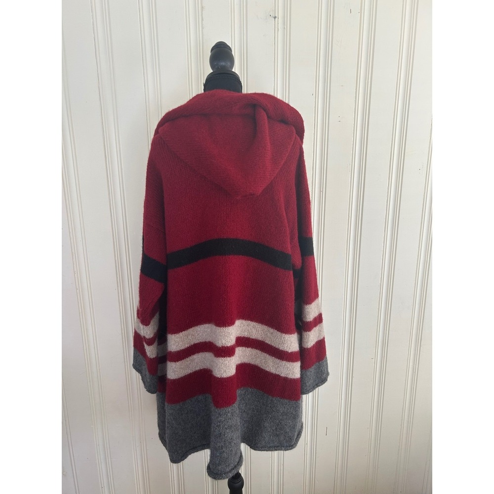 Peruvian Connection XL Red Striped Hood Alpaca Cardigan Blanket Sweater Coat - Picture 3 of 10